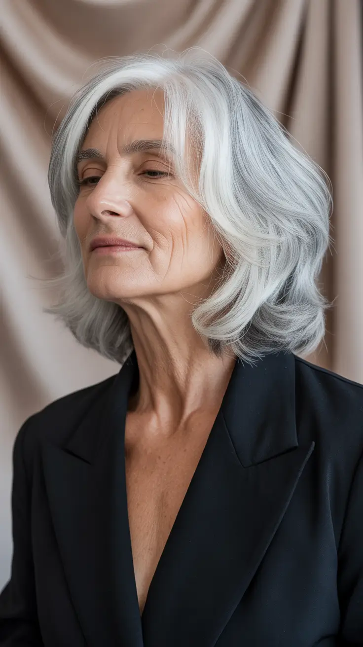 haircut ideas for women over 60 2026 Flowing Silver Shag