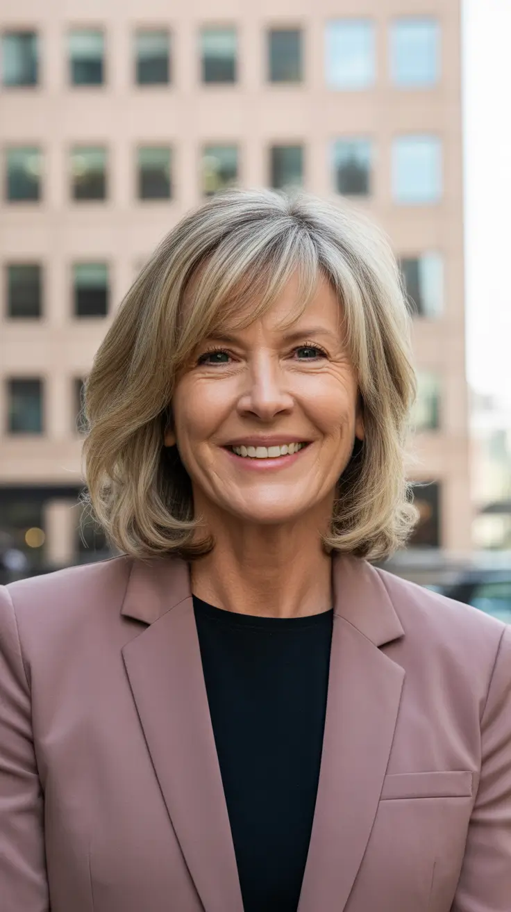 haircut ideas for women over 60 2026 Soft Business Bob with Bangs