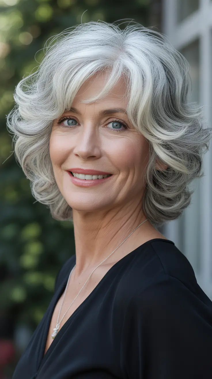 haircut ideas for women over 60 2026 Voluminous Silver Waves