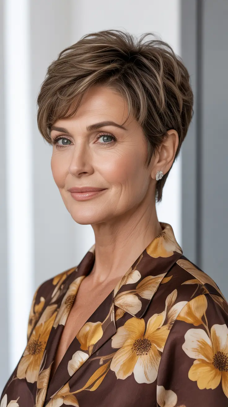 haircut ideas for women over 60 2026 Modern Textured Pixie