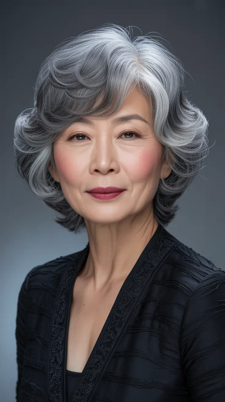 haircut ideas for women over 60 2026 Silver Feathered Elegance