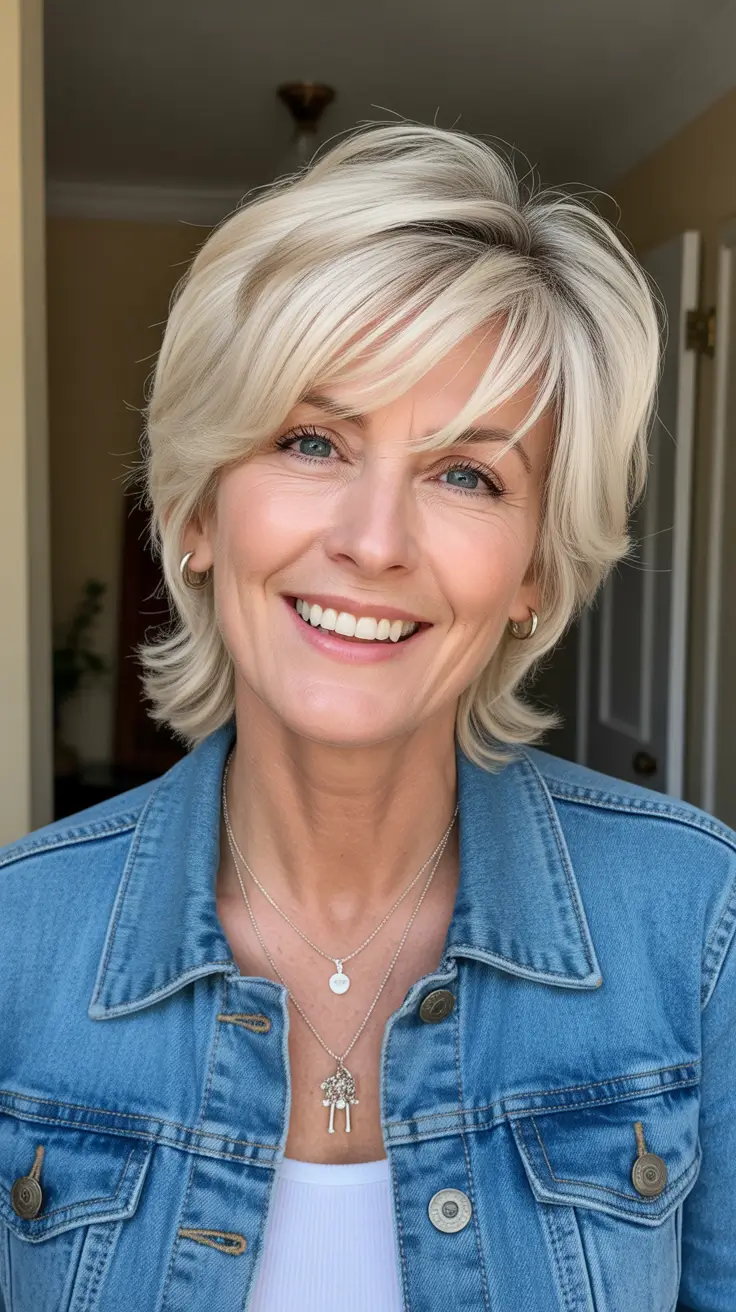 haircut ideas for women over 60 2026 Playful Layered Shag with Bangs