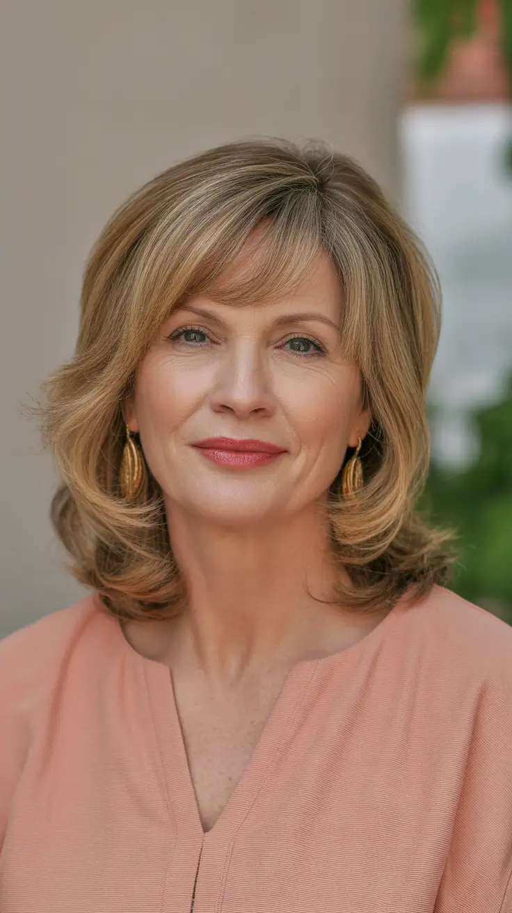 haircut ideas for women over 60 2026 Warm Honey Medium-Length Layers