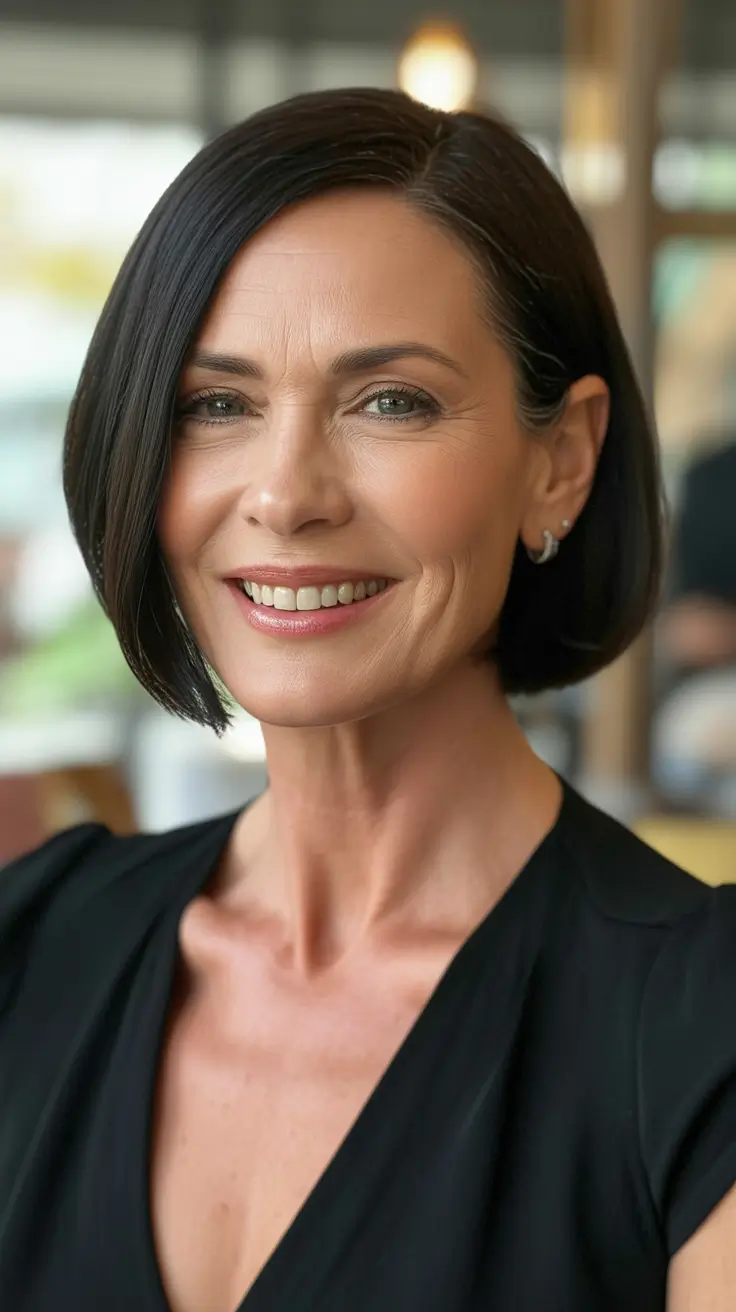 haircut ideas for women over 60 2026 Sleek Chin-Length Bob