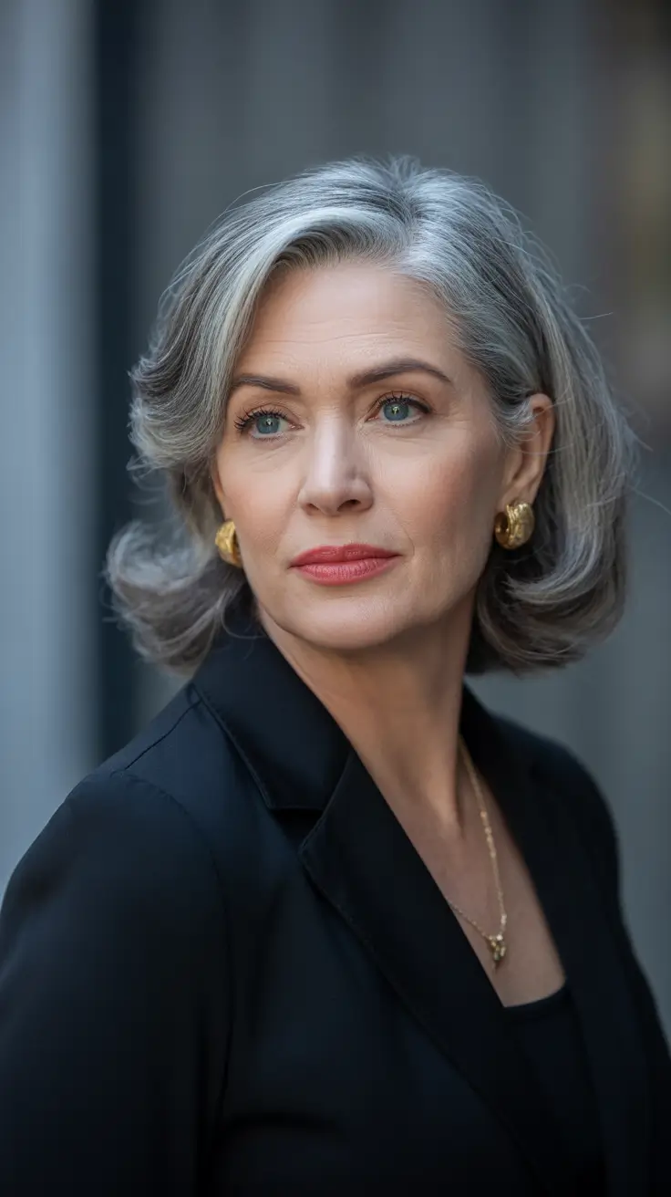 haircut ideas for women over 60 2026 Soft Retro Silver Flip