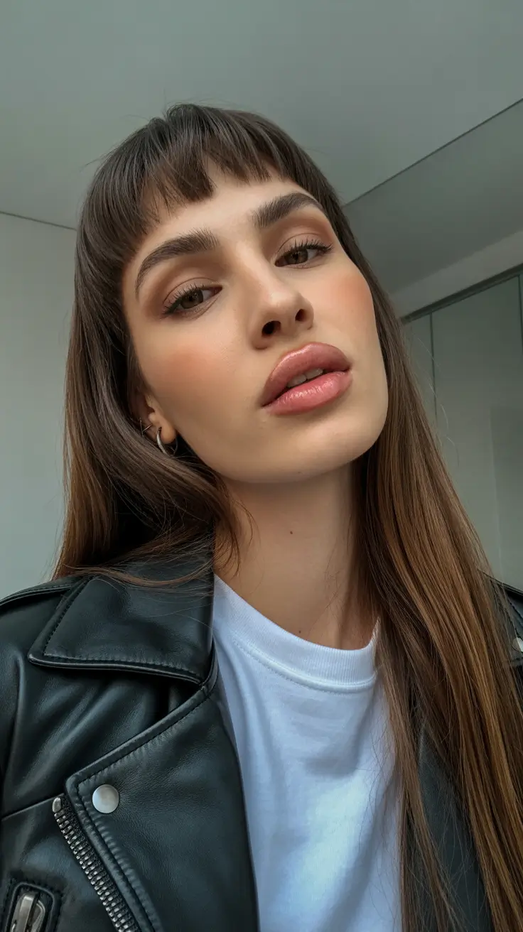 hairstyles for medium length hair 2026 Blunt Micro Bangs With Sleek Length