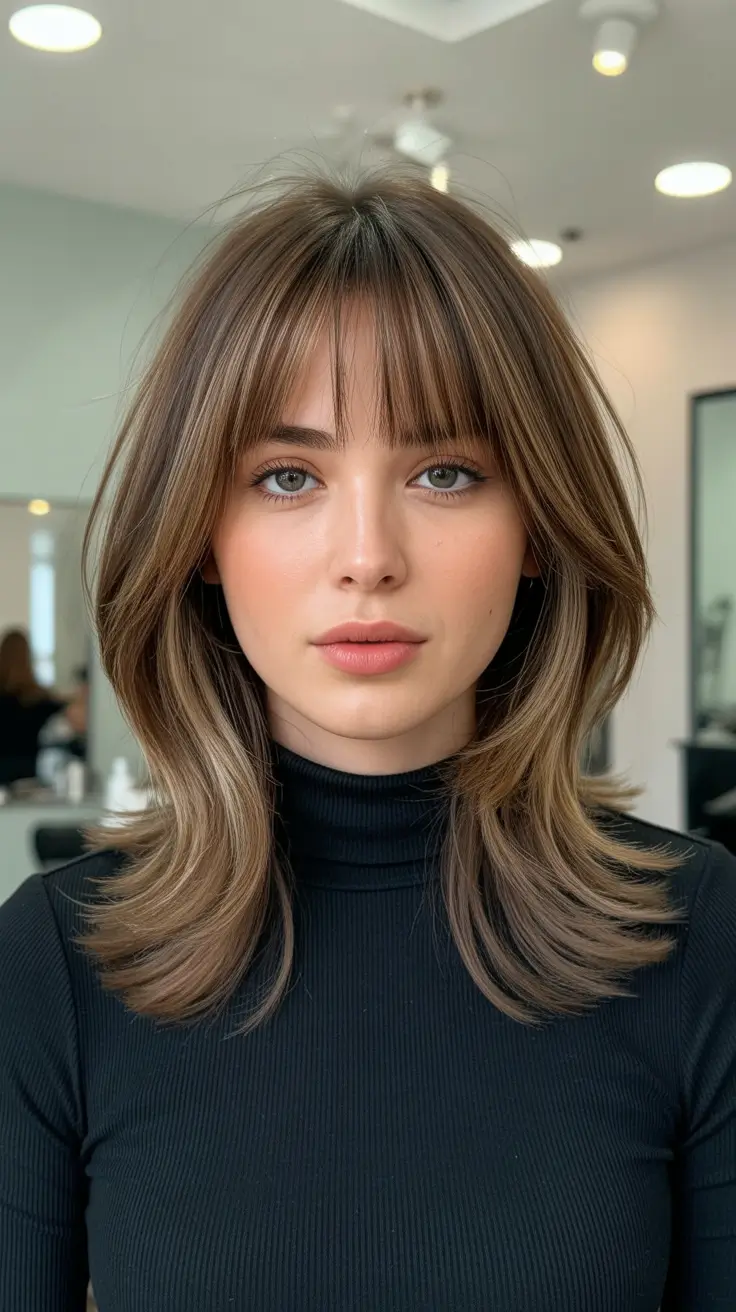 hairstyles for medium length hair 2026 Feathered Layers With Full Fringe