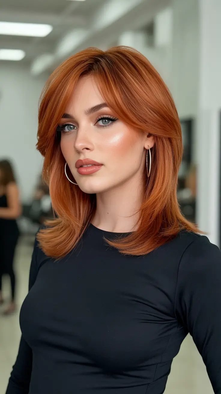 hairstyles for medium length hair 2026 Vibrant Copper Layers With Modern Bounce