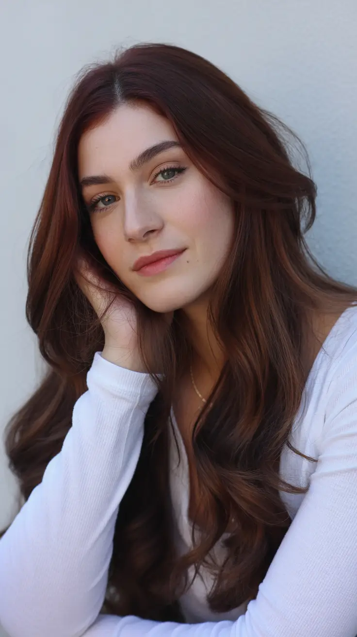 hairstyles for medium length hair 2026 Deep Chestnut Flow With Soft Movement