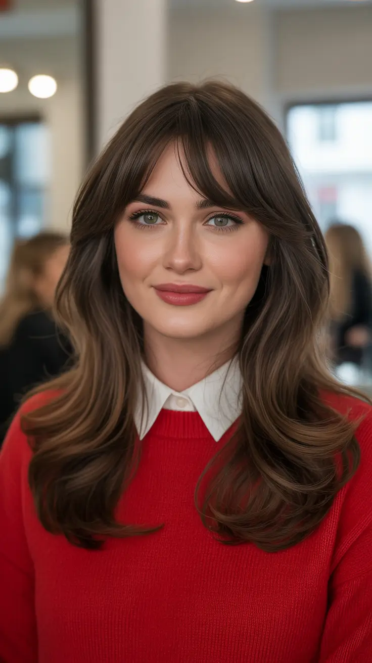 hairstyles for medium length hair 2026 Soft School-Chic With Airy Bangs