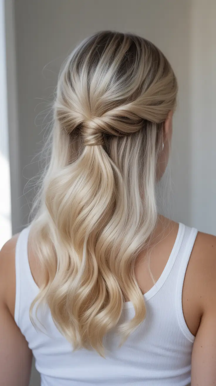 Half up half down hair inspiration 2026 Blonde Twist Half Up with Romantic Finish