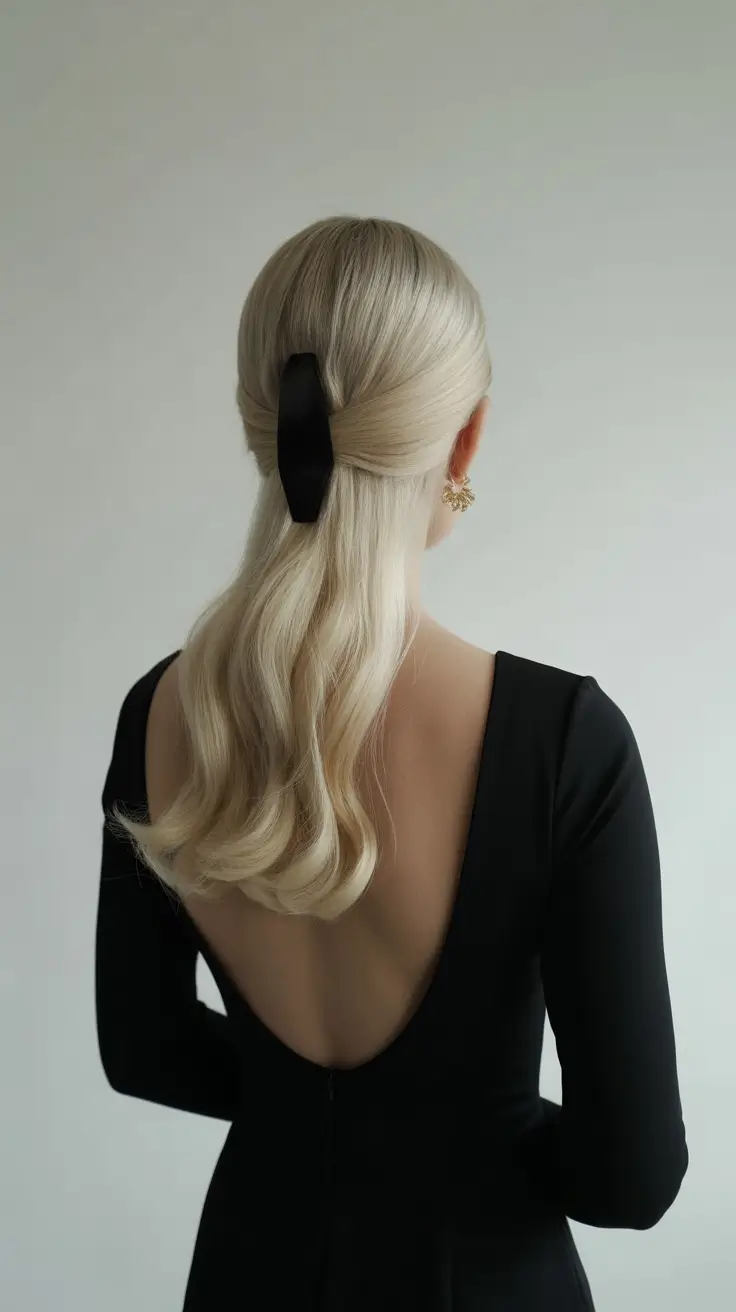 Half up half down hair inspiration 2026 Minimalist Half Up with Statement Bow Detail