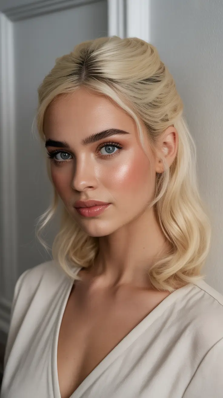 Half up half down hair inspiration 2026 Short Blonde Half Up with Subtle Texture