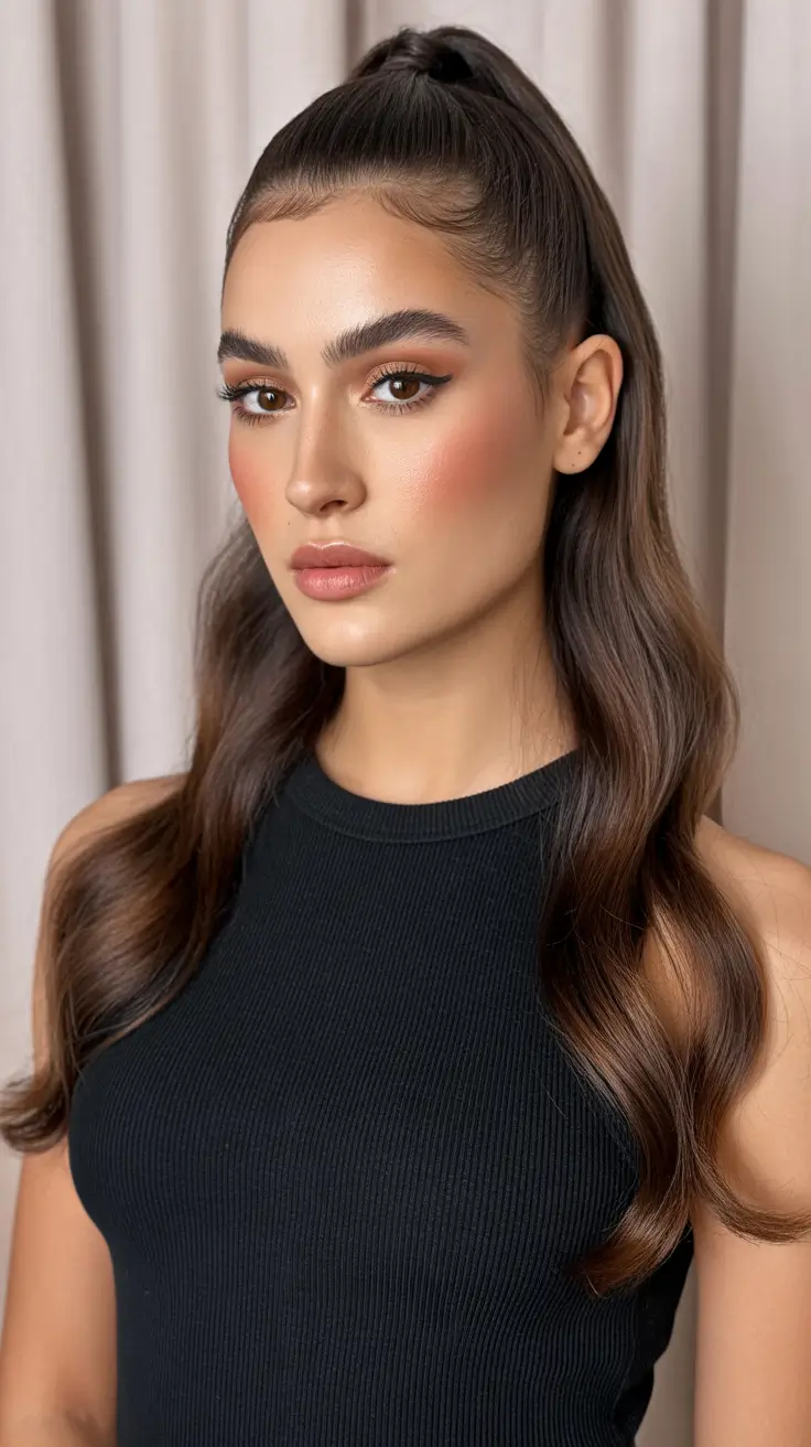 Half up half down hair inspiration 2026 High Half Pony with Sleek Crown Finish