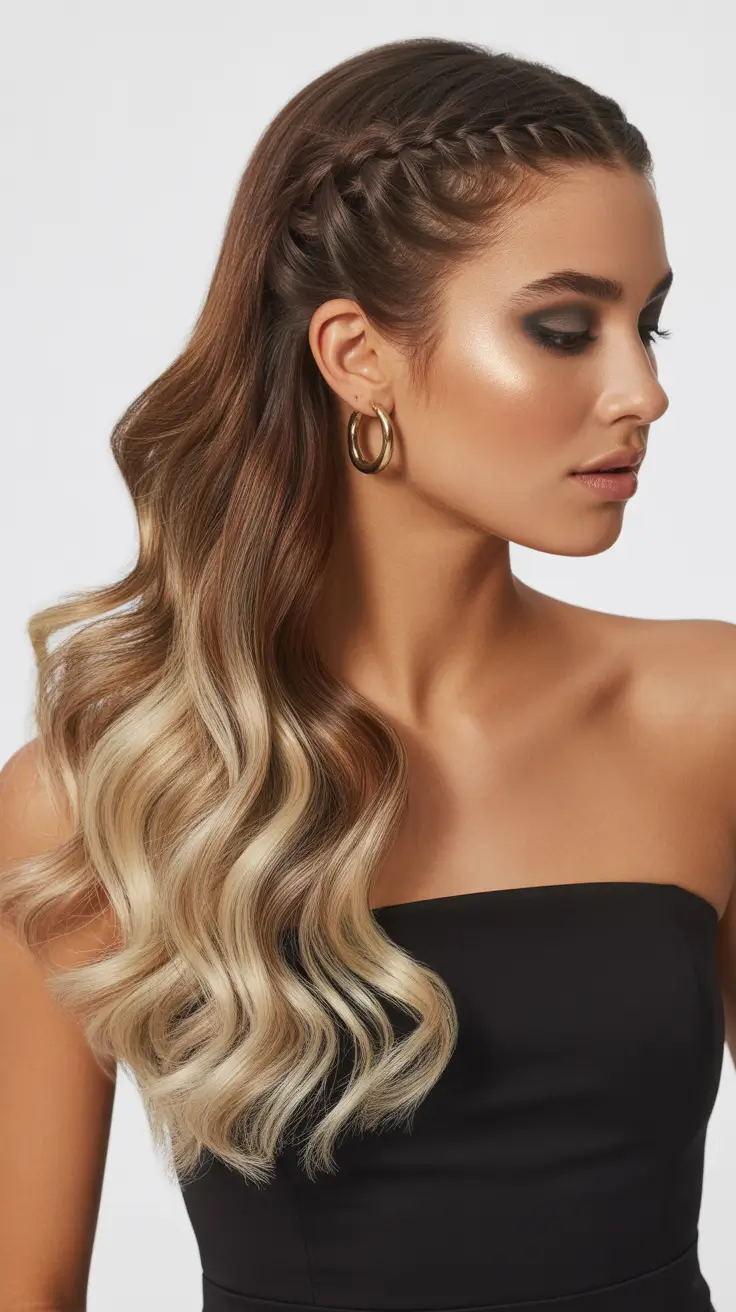 Half up half down hair inspiration 2026 Side Braided Half Up with Flowing Waves