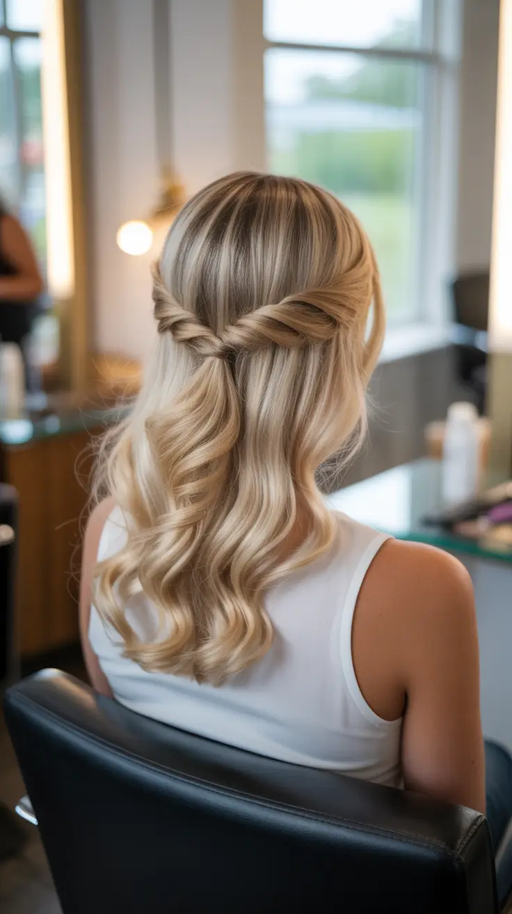 Half up half down hair inspiration 2026 Salon Blonde with a Classic Twisted Crown
