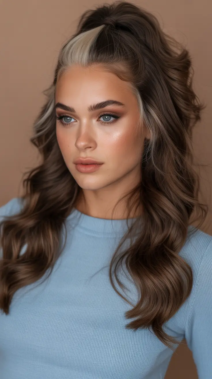 Half up half down hair inspiration 2026 High Contrast Half Up with Statement Front Pieces