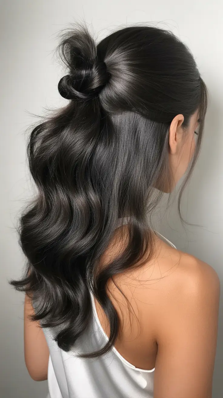 Half up half down hair inspiration 2026 Glossy Half Bun with Flowing Length