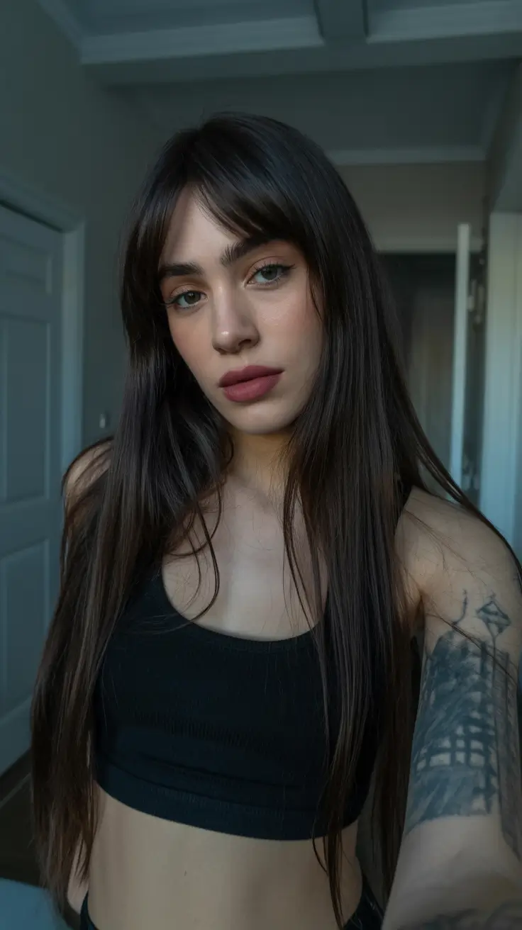 Long Haircut Ideas 2026 Glossy Straight Bang Statement