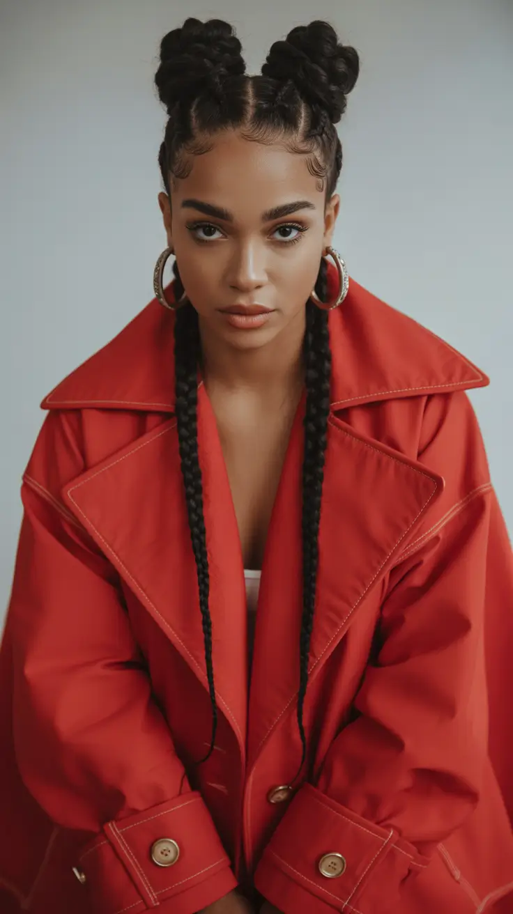 Modern bun hairdos 2026 The braided space buns with bold modern edge