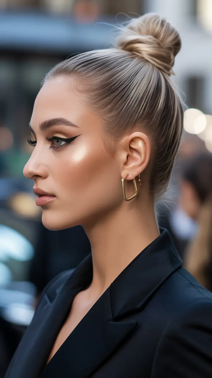 Modern bun hairdos 2026 The slick back city bun with modern precision