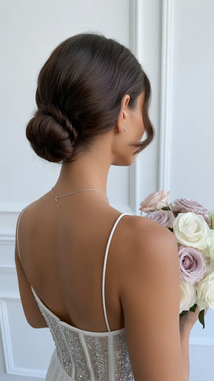 Modern bun hairdos 2026 The soft bridal low bun with modern romance