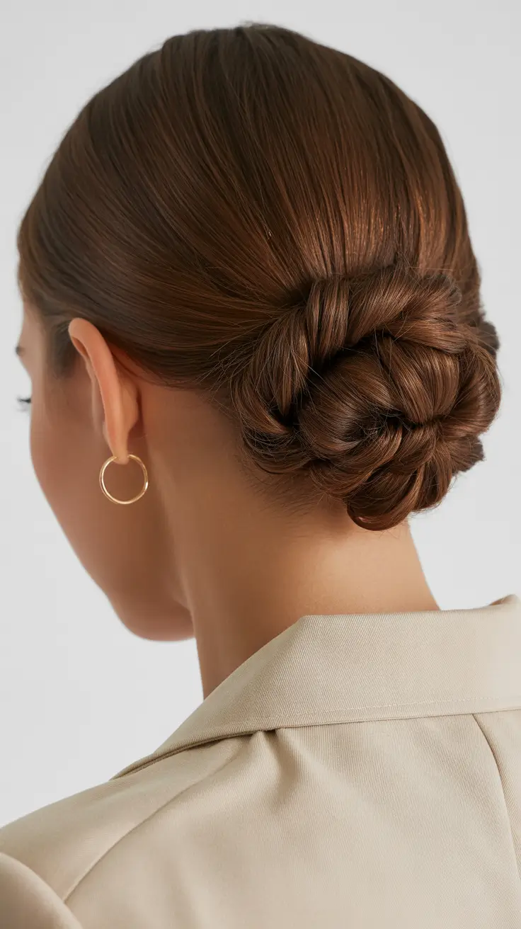 Modern bun hairdos 2026 The braided low bun with tailored structure