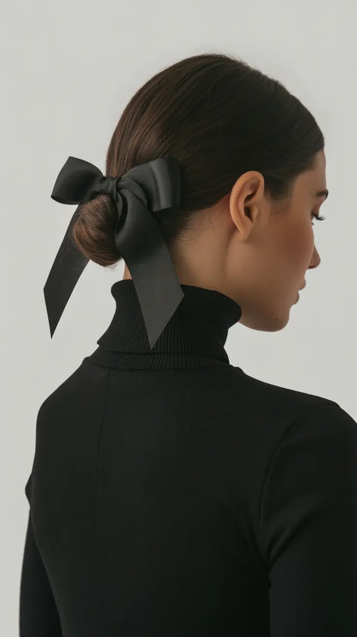 Modern bun hairdos 2026 The ribbon-tied low bun with quiet romance