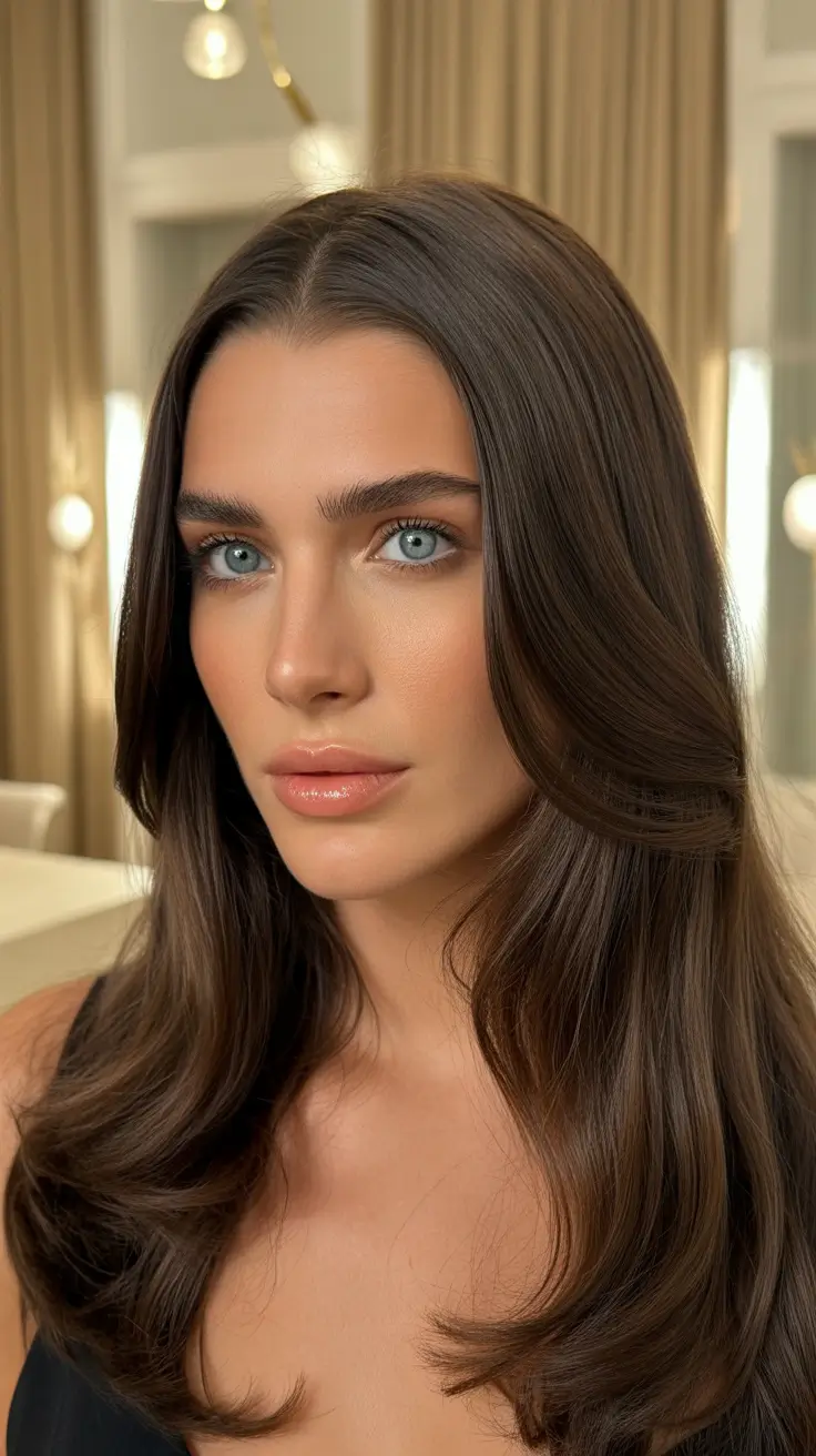 Modern medium length haircuts 2026 Polished Brunette Layers