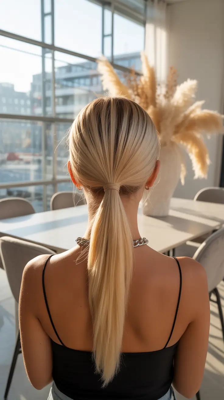 Modern ponytail hairstyles 2026 Minimalist Blonde Low Tail