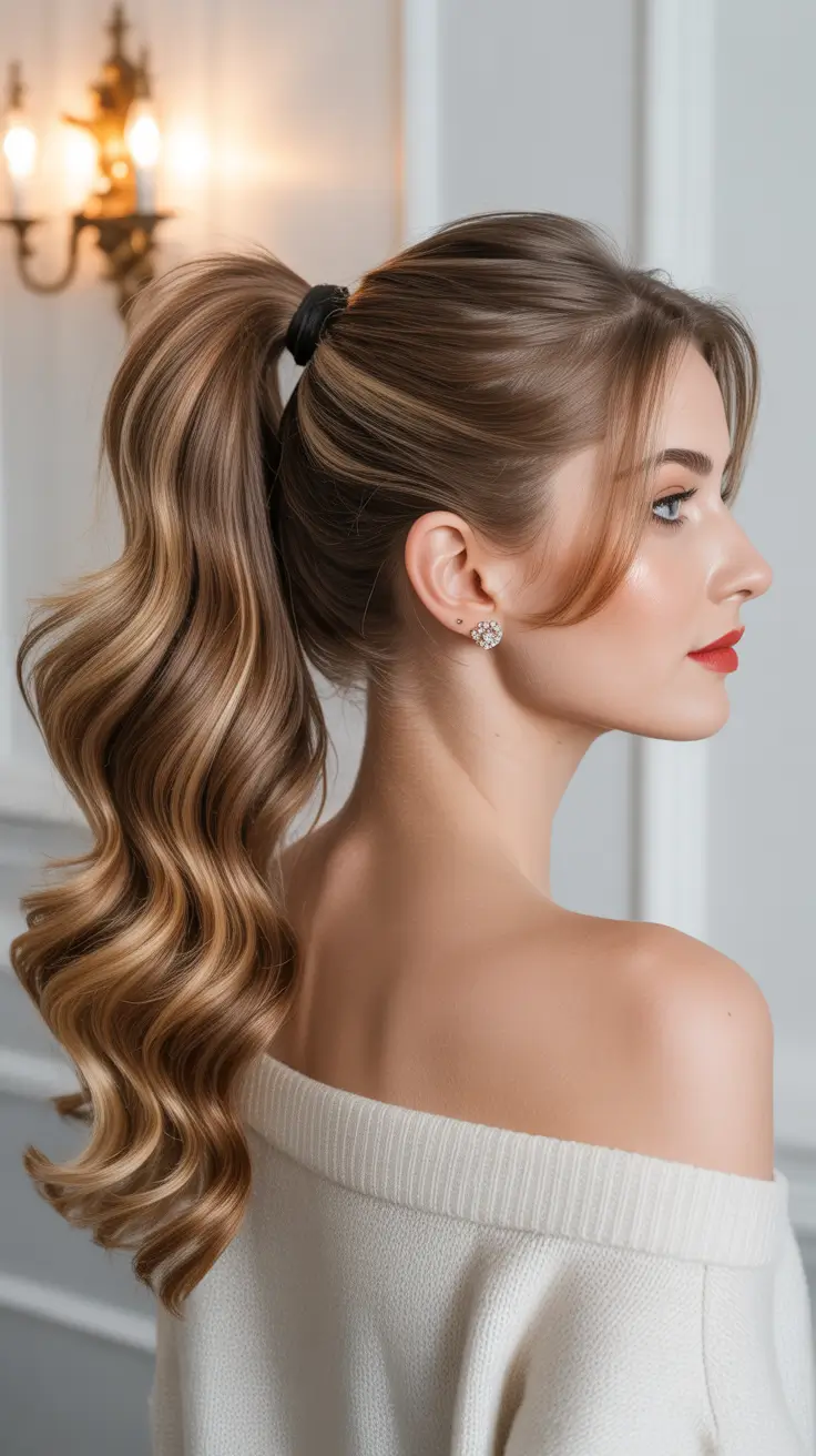 Modern ponytail hairstyles 2026 Voluminous Cinnamon Swirl Ponytail