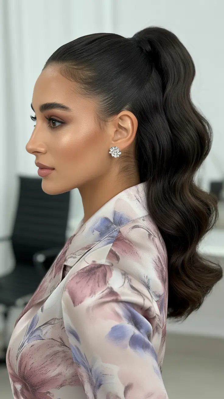 Modern ponytail hairstyles 2026 High-Definition Brunette Wave Ponytail