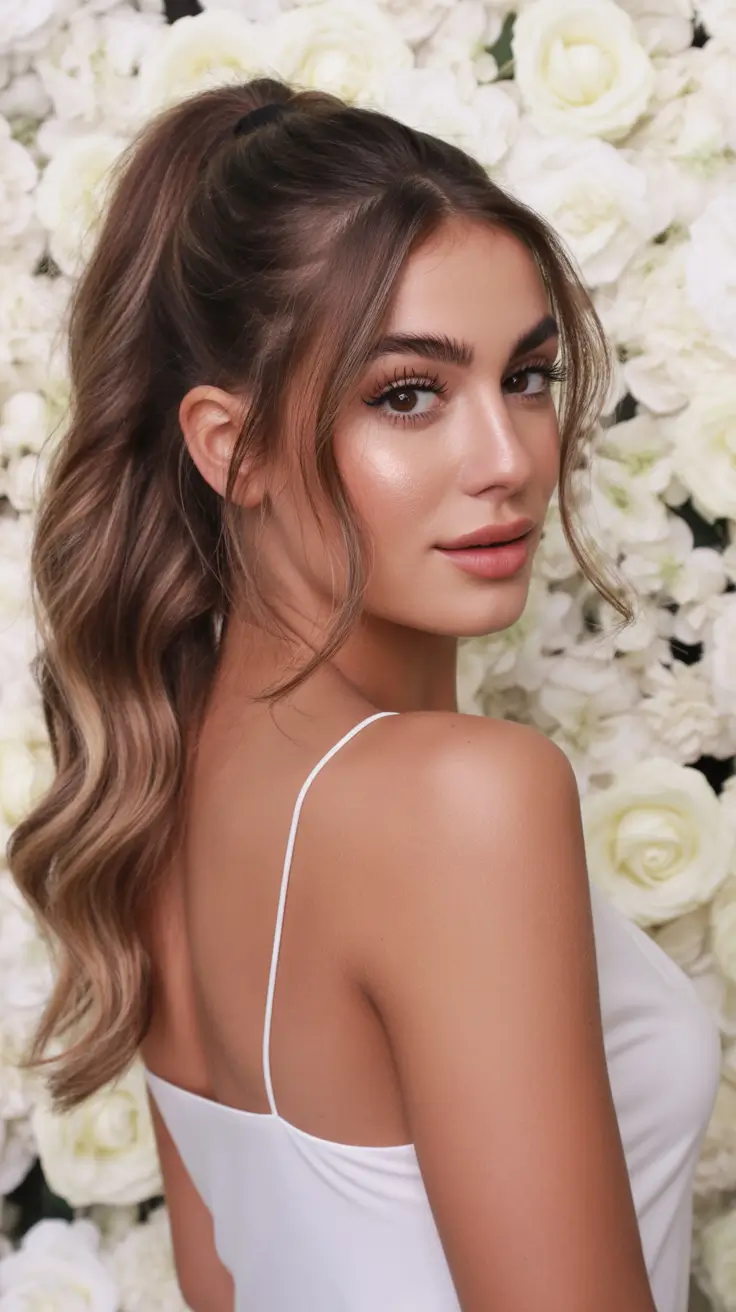 Modern ponytail hairstyles 2026 Romantic Soft Glam Ponytail