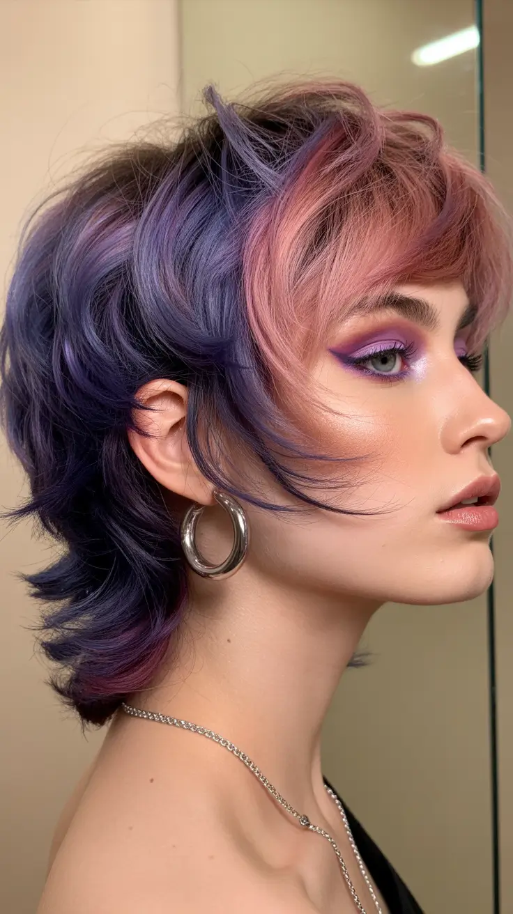 Modern shag hairstyles 2026 Short Alt Shag With Pastel Color Contrast