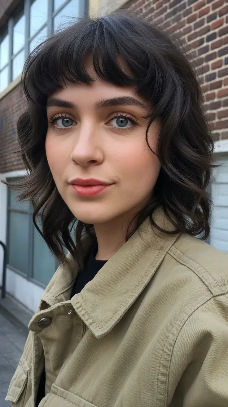 Modern shag hairstyles 2026 Short Wavy Shag With Micro Fringe Energy