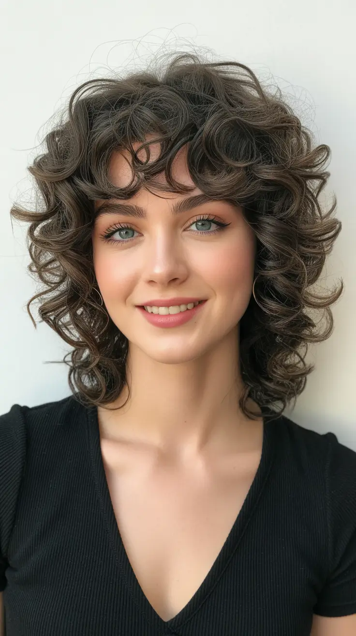 Modern shag hairstyles 2026 Curly Shag With Full Volume And Soft Fringe