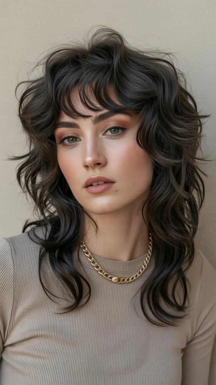 Modern shag hairstyles 2026 Long Wavy Shag With Soft Volume And Face-Framing Bangs
