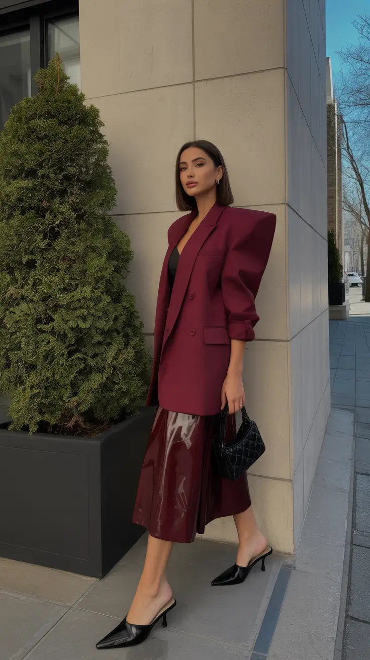 modest outfits women Wine-Toned Power