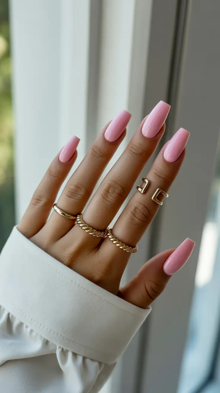 nude nail designs 2026 Soft Pink Sculpted Squares