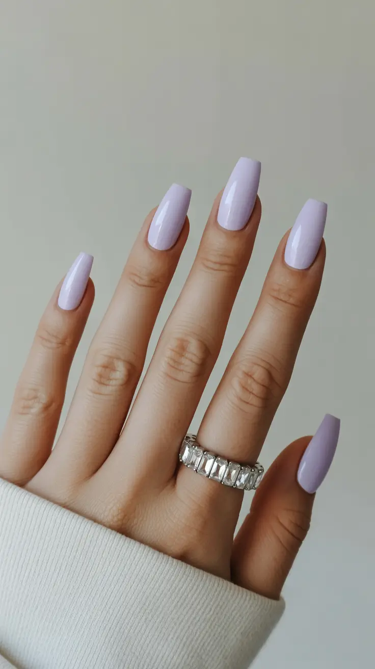 nude nail designs 2026 Pastel Lilac Statement Squares