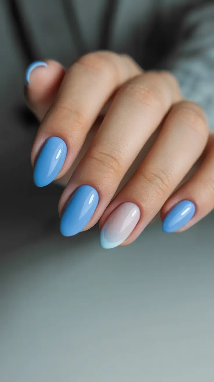 nude nail designs 2026 Ocean Breeze Blue Ombre Almonds