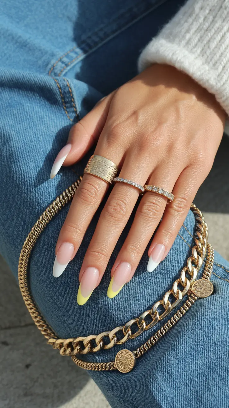 nude nail designs 2026 Soft Duo-Tone French With a Sunny Twist