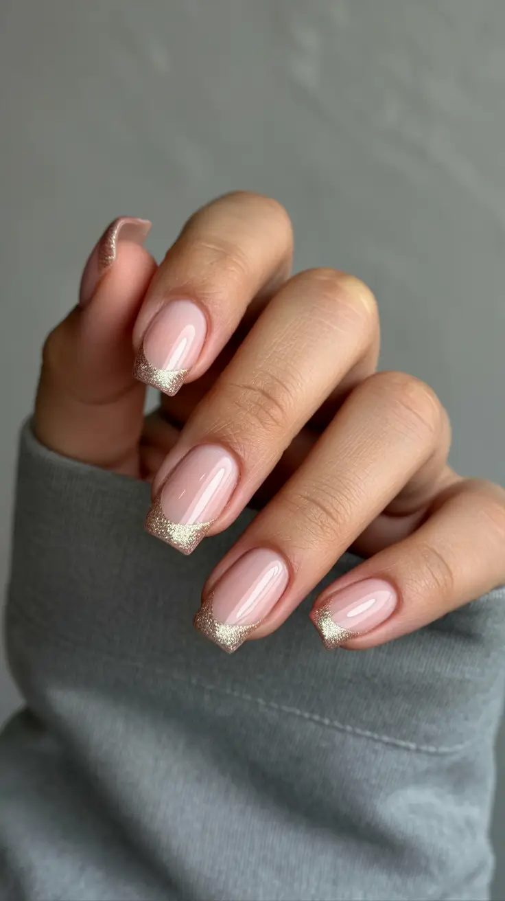 nude nail designs 2026 Champagne-Tipped Nude French