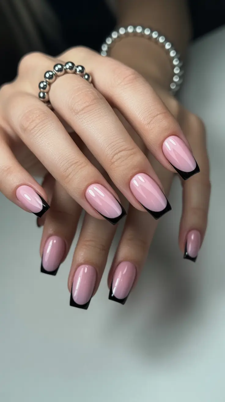 pink-nail-designs-2026-Black-Tipped-Pink-Classy-Contrast