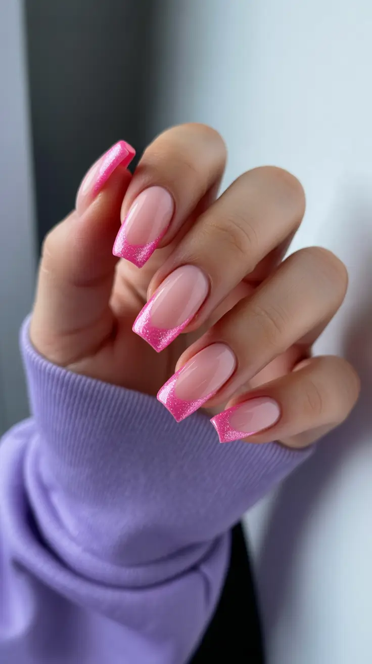 pink-nail-designs-2026-Glitter-Pink-French-Glow-Up