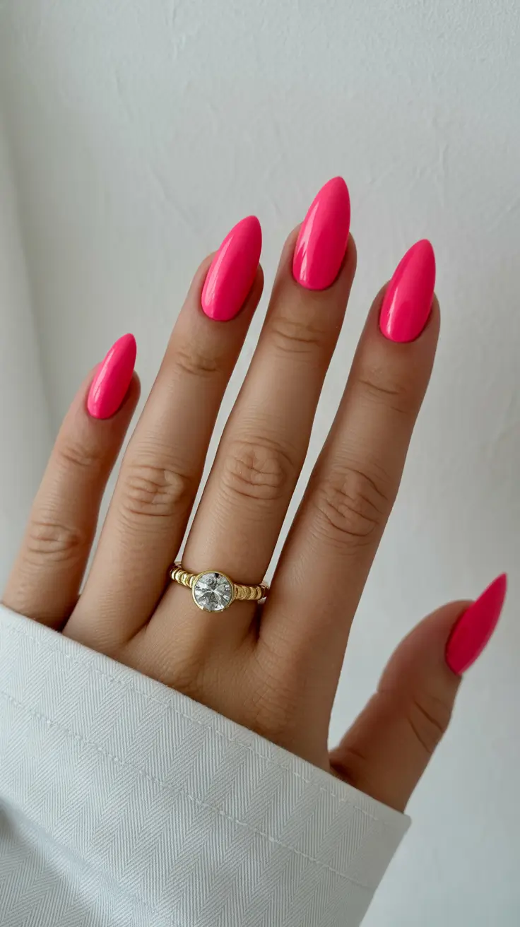 pink-nail-designs-2026-Neon-Pink-Almond-Glow