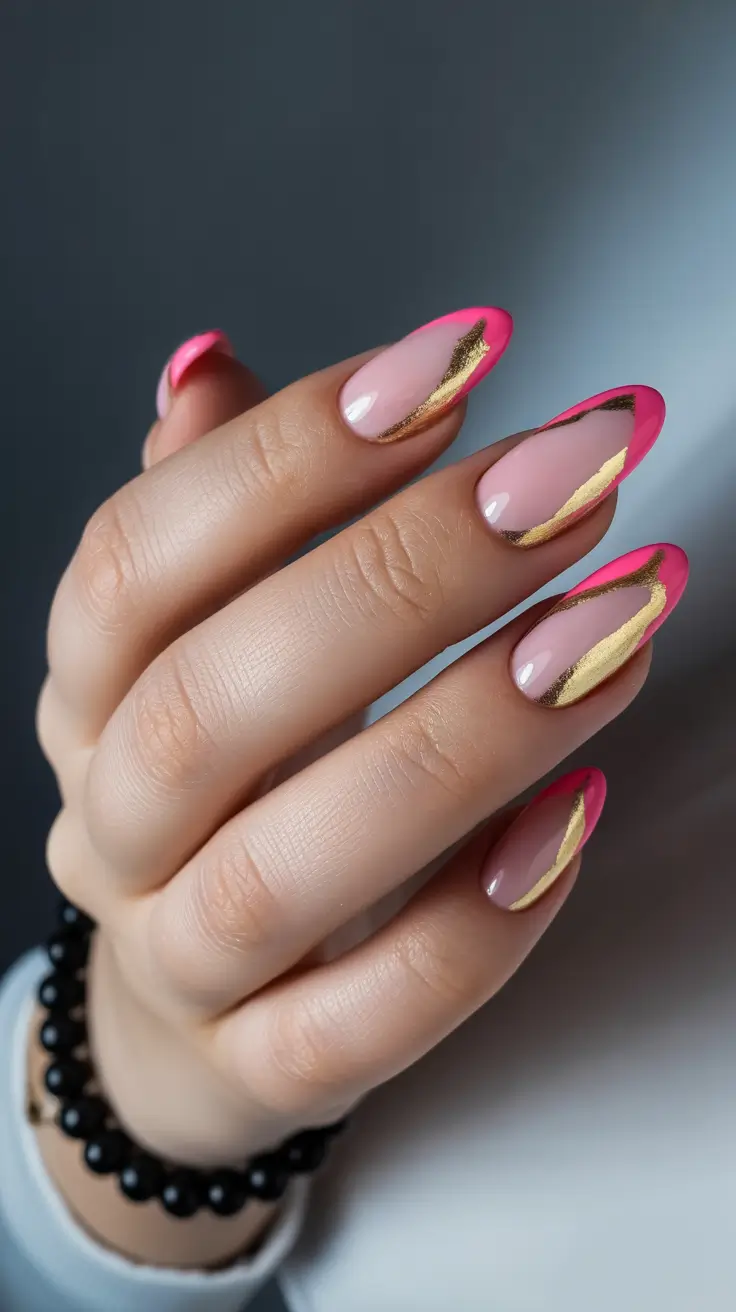 pink-nail-designs-2026-Golden-Stroke-Pink-French-Drama
