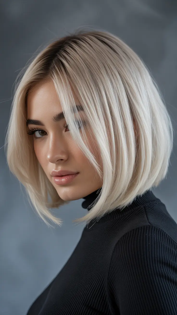 Quick hairstyle ideas 2026 Modern Ice-Blonde Bob with Soft Face Contouring