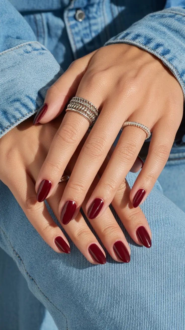 short almond nail designs 2026 Deep Wine Red Almonds for Cool-Weather Confidence