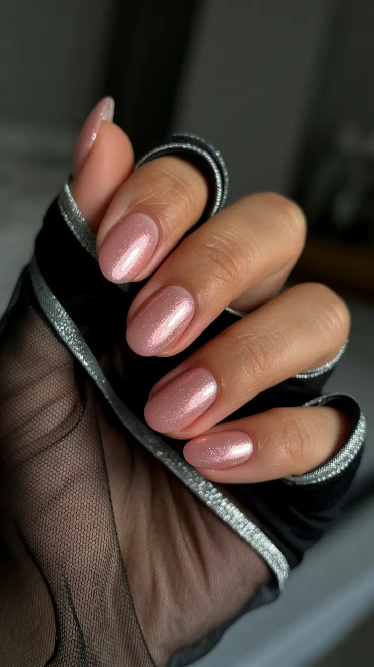 short almond nail designs 2026 Sparkling Soft Pink Glow for Dreamy Femininity
